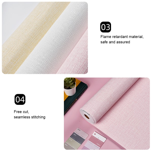 Faux linne texturerad tapet Avtagbar självhäftande stick kontakt papper väggdörr för accent vägg sovrum White