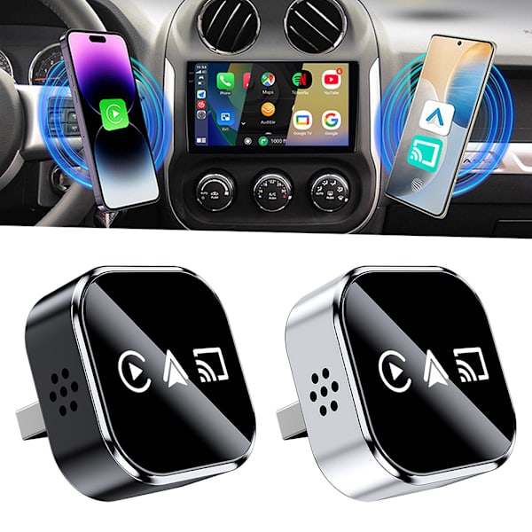 2-i-1 trådløs adapter konverterer kablet til trådløs til biler Plug Play kompatibel med Androids Iphone For Android Sliver A