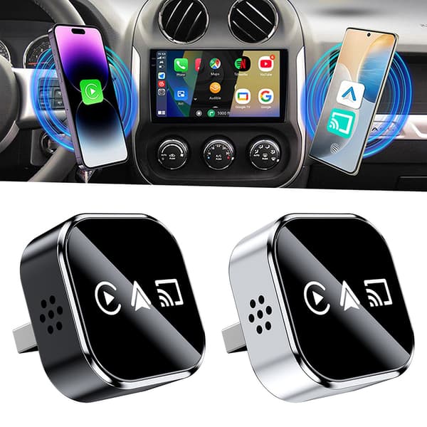 2-i-1 trådløs adapter konverterer kablet til trådløst for biler Plug & Play kompatibel med Androids Iphone For Android Sliver A