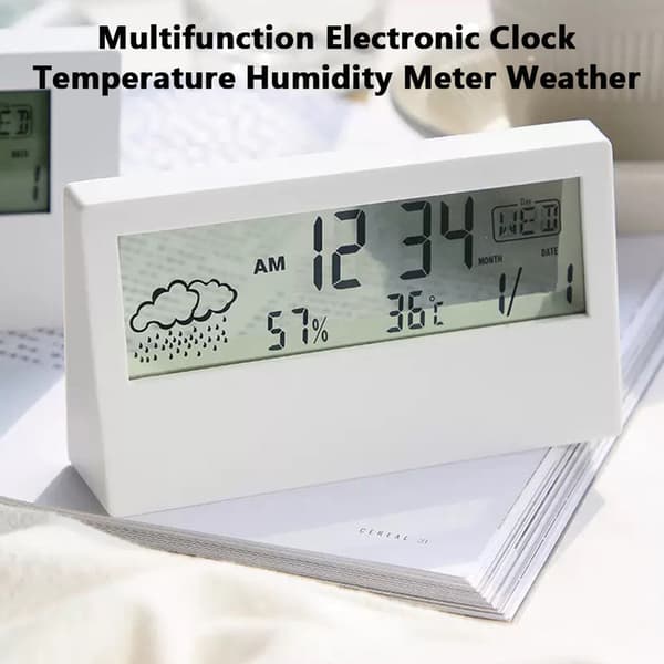 Digital Väckarklocka Luftfuktighet Temperatur Datum Kalender Multifunktionell Termometer Hygrometer Black Transparent