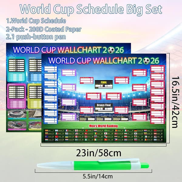 Til VM-kampprogramplakat 2026 Fodboldoversigt 58x42cm Fodboldkampprogramplakat med akvarelpen A