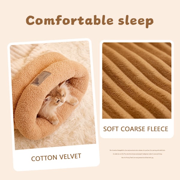 Vintersovsäck för Katt, Mysig Plush Varm Kattpåse Super Mjuk Tjock Husdjurs Skydd för inomhus Brown M
