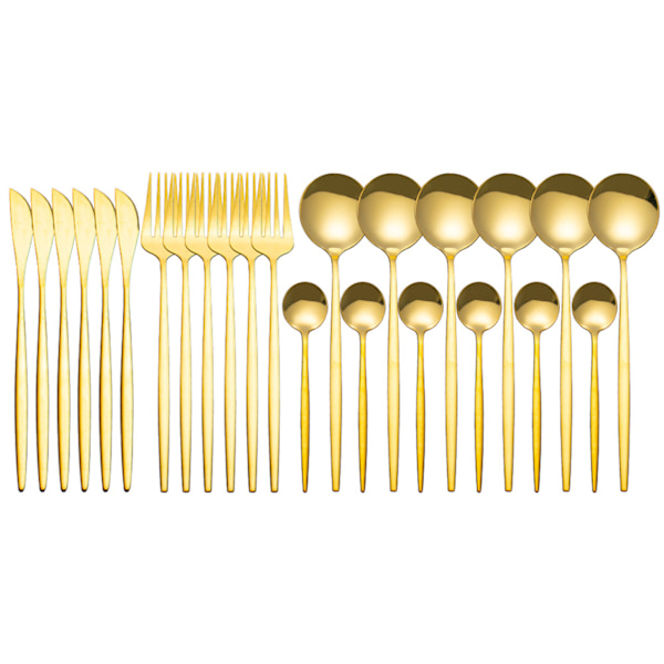 24st rostfritt stål set Elegant spegelpolerad servis för bröllop Thanksgiving jul Gold