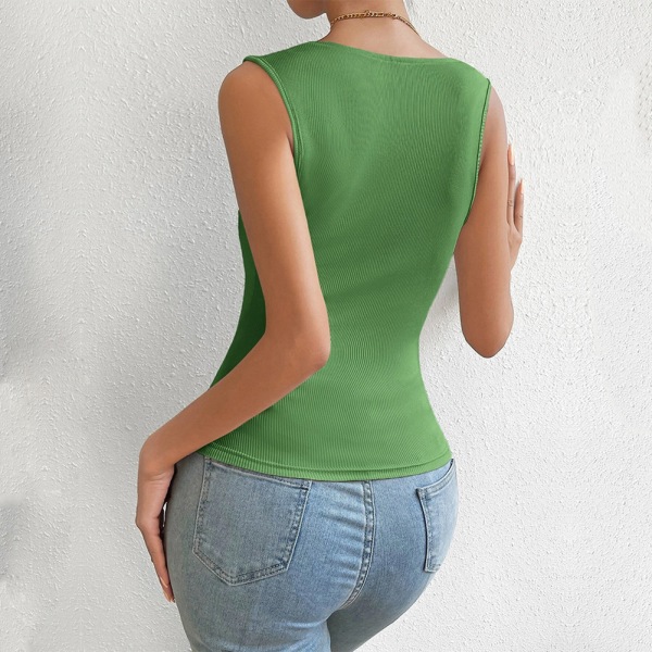 Sexys Slim Knit Ribbed Stretch Linne Snygg Bekväm Bekväm Topp För Shopping Dating Green S