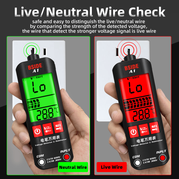 Digital multimeter med ficklampa, anti-brännspänningsmätare detektor, multifunktionstestare