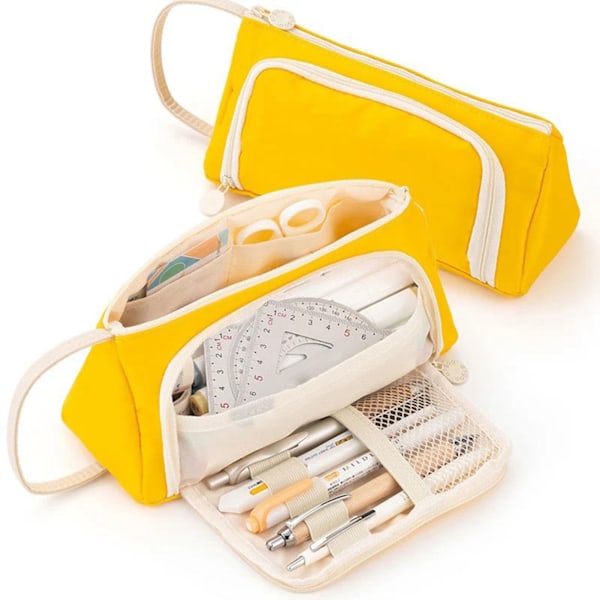 Mångsidig pennfodral Bärbar Retractable Zip Pen Holder Stor Kapacitet Stationery Organiser För Student Yellow B