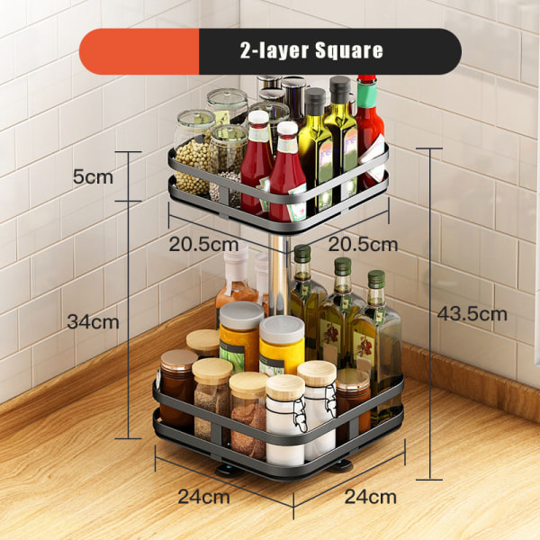 360° roterande förvaringsställ Används i alla rum i huset Bordsförvaringshållare Kök Sovrum Kosmetiktillbehör 2-layer Square