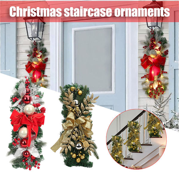 Sladdlös Prelit Stairway Swag Trim Lights Up Jultrappdekoration LED-krans Prelit Stairway Swag Trim Garland Red A1pcs