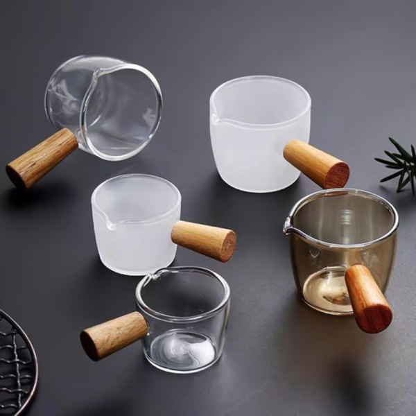 Trähandtag Anti- skållning Kaffekanna Mini Mjölkkanna Glas Kaffekanna Mjölkpanna Transparent Small