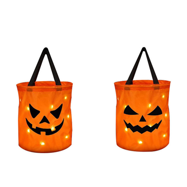 Halloween glödande pumpor Trick or Treat-väska Bärbar trasa Candys-påsar för barn Pojke Flicka Barn 2PCS