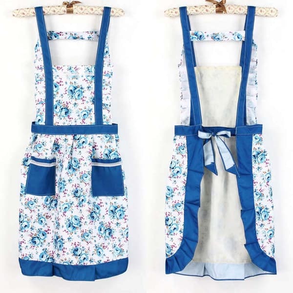 Blommigt förkläde Hushållsköksförkläde Blue