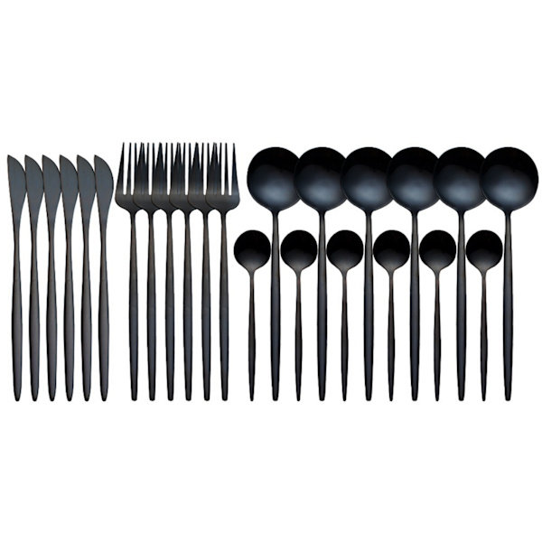 24st rostfritt stål set Elegant spegelpolerad servis för bröllop Thanksgiving jul Black