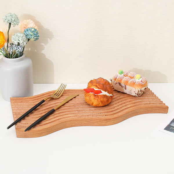Träbröd Dessertbricka Multipurpose Carving Vågformad fruktkakabräda Praktisk köksredskap för hemmacamping picknick Wave Pattern