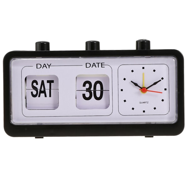 Retro kalender flip klocka sängkant fyrkantig klocka med 3 tryckknappar hushåll Black