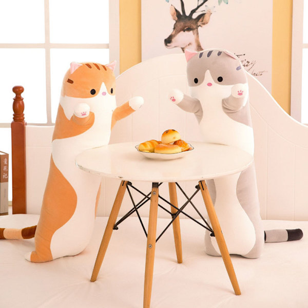 Cylindrisk katt figur kudde Mjuk sovande djur plysch docka säng soffkudde för barn Vuxna 50/70/90 cm lång Gray 70cm