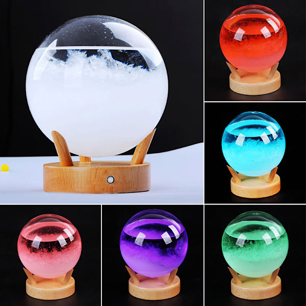 Tempest Glas Ball Predictor Färg Väderprognos Med Trä Bas Dekorativ Barometer Med LED-ljus Skrivbordsprydnad White luminous Version
