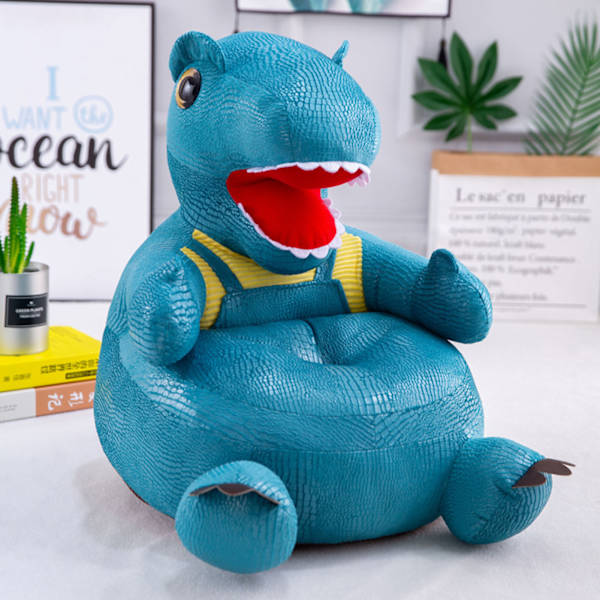 Dinosaurieformad plysch barnsoffa Tecknad figur Mjuk golvstol Leksak med ryggstöd och armstöd för toddler som lär sig sitta Gray