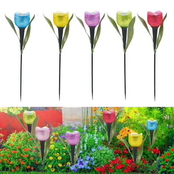 1 st trädgård tulpan blomma form LED sol drivna vattentät rör gräsmatta lampor stående dekor för gård utomhusfest Green