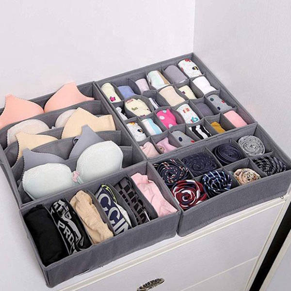 4st Grided Underwear Låda Organizer Box Stor Kapacitet Garderob Förvaringslåda för trosor BH Strumpor Light Gray