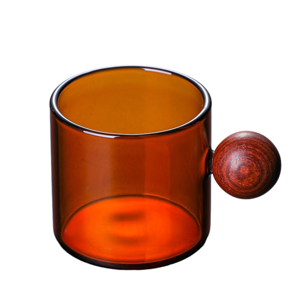 Färgglada kaffemuggar i glas med träkulhandtag Snygg dryckesmugg Vattenkopp för te Kaffe Latte Amber 120ml