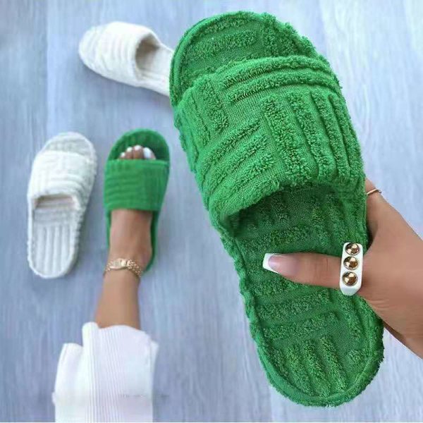 Terry Toweling Slider Slider Tofflor För Kvinnor Flickor Slip-on plysch Skor Hushåll Vinter Supply Orange 41