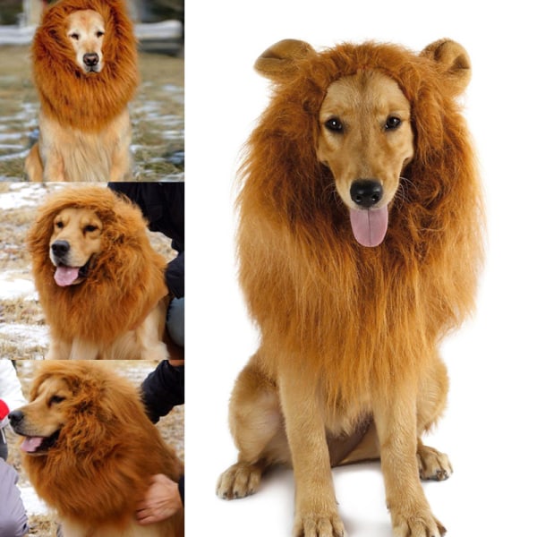 Lion Mane Peruk med öron för stor hund Halloween kläder Fancy Dress Up husdjur kostym leveranser Brown