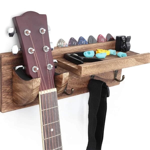 Väggmonterad gitarr vägghängare med 3 krokar Retro trä gitarr display Hängande förvaringsställ Hushåll