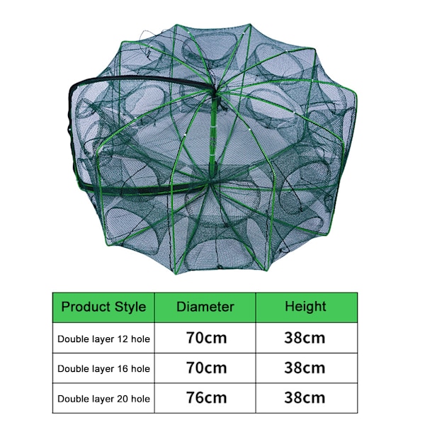 Hopfällbar Fiskefälla Automatisk Nylon Fiske Nät Räka Bur Bärbar Krabba Fiskfälla Double 10