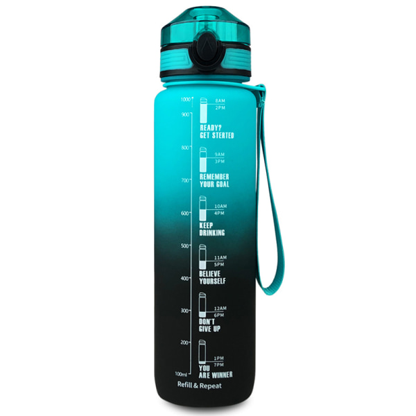 1 liter Stor Vattenflaska med Tidsmarkör Vatten Flaska Flip Lock Sportflaska Purple-Blue