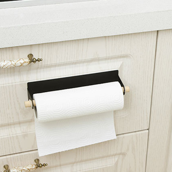 Kök Badrum Trähanddukshylla Metallfaner Köksskåp Clingfilm Trashängare Förvaringslåda Toalettpappershållare Pappershållare White