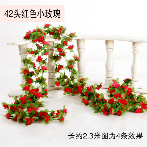 Hela 2,3 M DIY Hantverk Siden Blommor Färgglada hängande girland Konstgjord ros Heminredning Bröllopsfest Gröna löv Mode Murgröna Vine Red