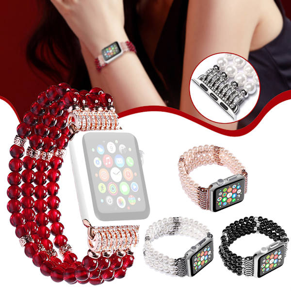 Dam Elegant Pearl Watch Band Stretchy Smycken Watch Band för de flesta fyrkantiga klockor Black 38 40 41mm