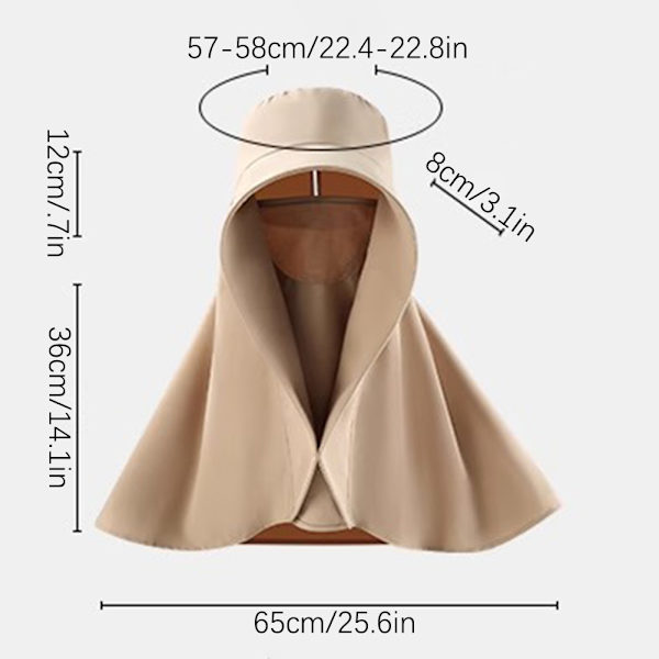 Sommer Bredskygget Solhat til Kvinder Udendørs Stor UV Beskyttelse Shawl Hat med Ansigt Hals Dæk Flap Strandhat Beige