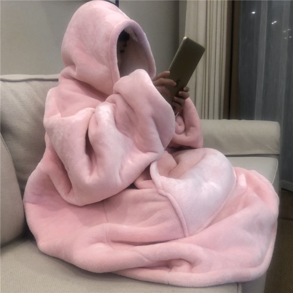 Varm tjock TV-ficka Huvfilt Vintersoffa Filtar Flanell Fleece Unisex Adult Size Pink