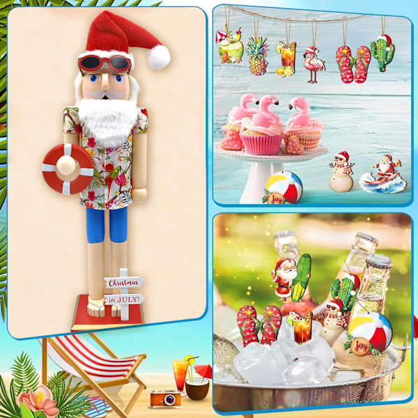 Beach Santa Wood Nötknäppare Stora unika dekorativa prydnader för festlig julbordsdekor Ll0045