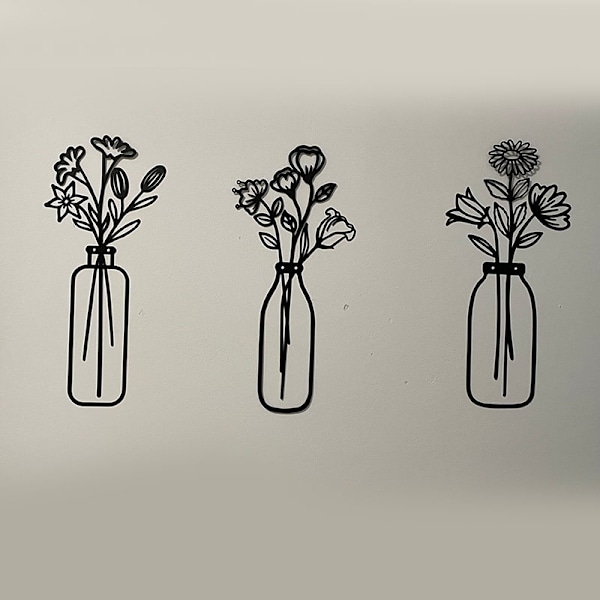 Metall väggkonstdekoration lätt blomma i kruka kreativ prydnad för vardagsrum kök sovrum Narrow Vase