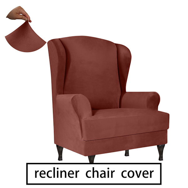Hög elastisk mjuk mocka Wingback cover Halkfri enfärgad Stretch-skydd för sluttande arm King Back stol Camel