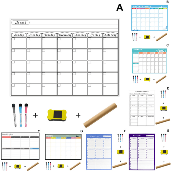 Raderbar kalender för kylskåp Magnetiska whiteboard-kalendrar Månads-/veckoplanerare Organizer Daglig anteckningsbok D