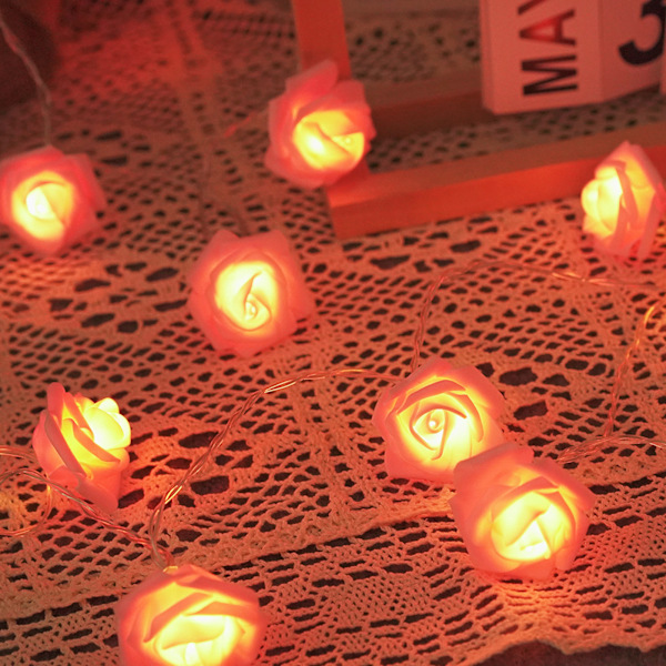 LED Rose Flower String Lights Romantisk Simulering Rose Flower Fairy Lights Batteridriven inomhus varm lampa Red 3m A