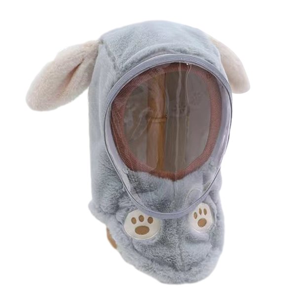 Söt tecknad mask cover hatt Anti-dimma värmande utomhus hatt för shopping Grey Rabbit ears