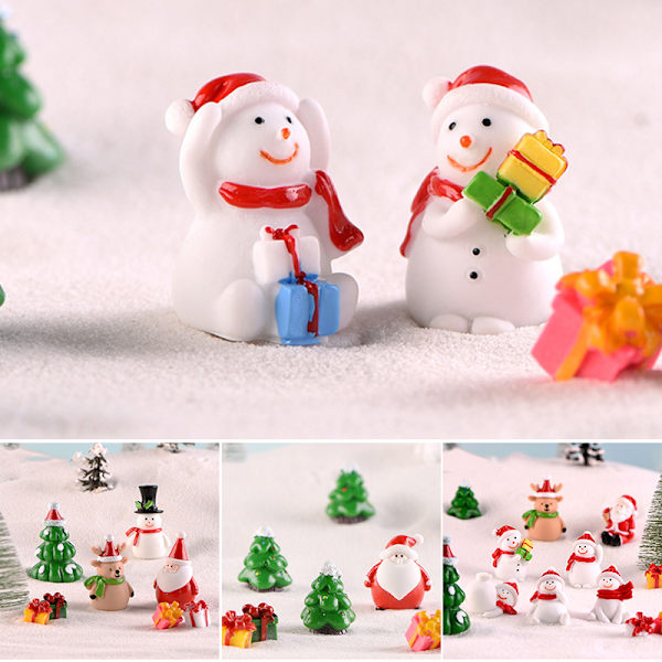 Jultema DIY Mini Miniatyrfigur Trädgårdsinredning Jultomten Snögubbe Mikrolandskap för juldekoration Knit Cap Snowman No. 3