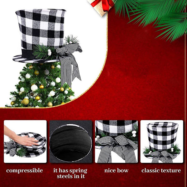 Christmas Tree Topper topphatt med klassiska ränder och rosettband Vikbar jul topp hatt heminredning Red