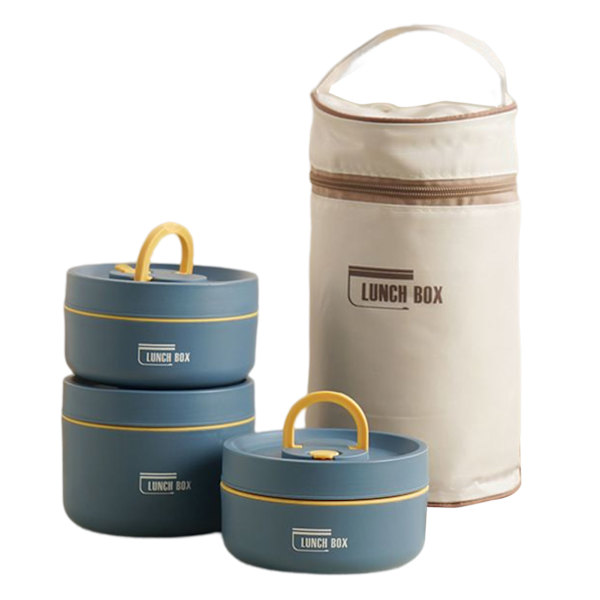 Bärbar isolerad lunchbehållare Set Multi-Layer Combination Picknick Lunch Box Blue 3 Layer