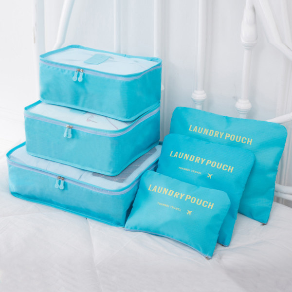 6 delar Bärbar Bagageförpackning Kuber Resväska Kläder Organiseringsväska Sky blue