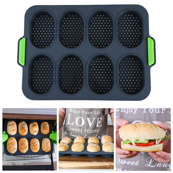 Silikonbullebrödform 8 celler mjuk nonstick franskbrödsform Perforerad limpa stenciler bricka för DIY-bakning Multicolour