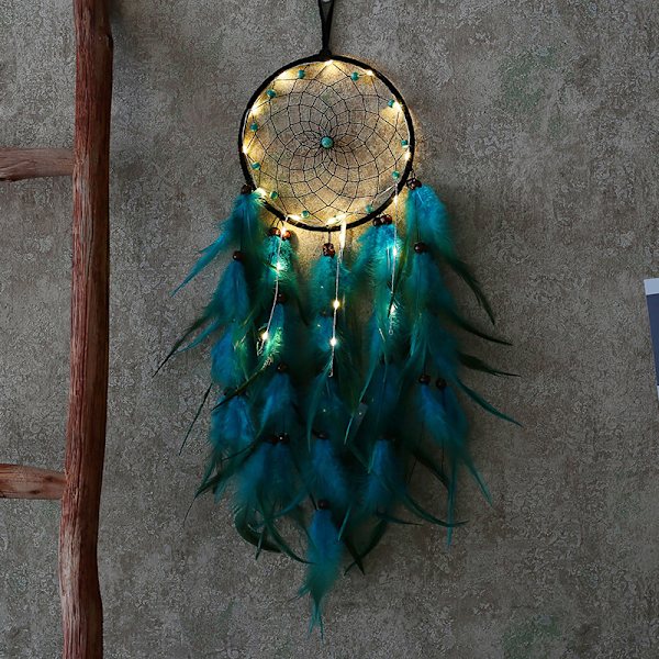 Blue Feathers Dream Catcher Vacker handgjord Makrame Dream Catcher för vägghängande dekor