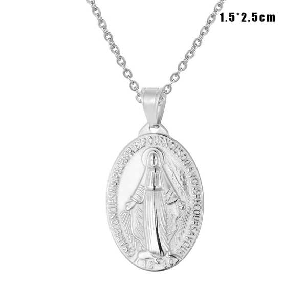 Mirakulös medalj Rostfritt stål Ovalt hängande halsband för kvinnor män Vilda smycken present Silver 1.5*2.5cm