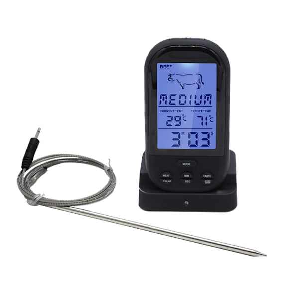 Trådlös digital termometer LCD BBQ Grill Kött Kök Ugn Mat Matlagningstermometer Black