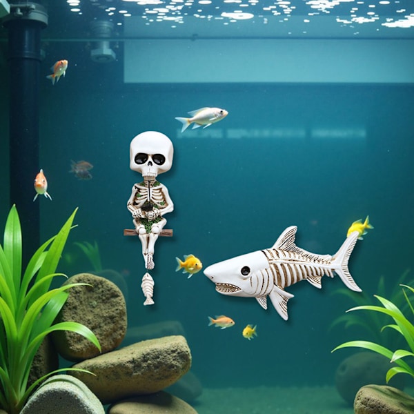 Fiskende Skelet Statue Mini Kranie Figur Sæt Til Poolside Springvand Vandfald Default