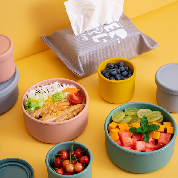 Silikon Bento Lådor Cylinder Lunchbehållare Med Lock Läcksäker Mat Förvaringsbehållare För Studentkontoret Yellow